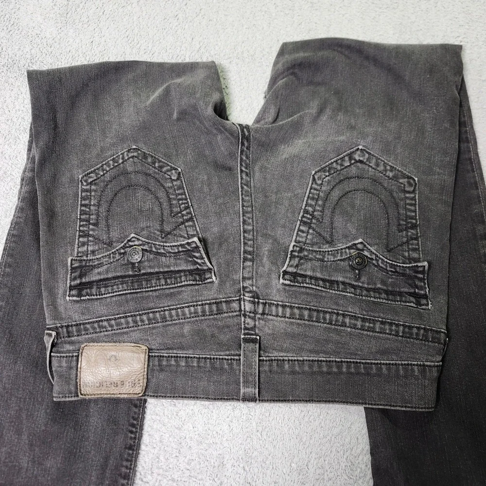 True Religion Mens 33 Ricky Relaxed Straight Jeans Black Faded Flap Pocket USA